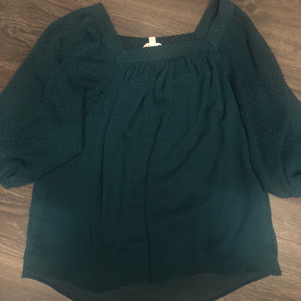LC Lauren Conrad Teal Square Neck Puff Sleeve Blouse